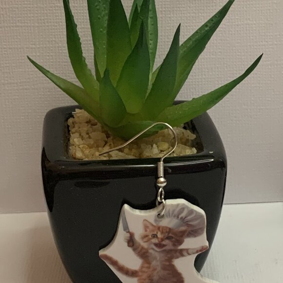 Cat Earring, Chef Earring, Knife Earring, Orange Cat Earring, Halloween Earring - Picture 6 of 9